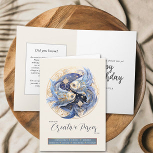 Tarjeta Fantasía Celeste Símbolo zodiaco Pisces Cumpleaños