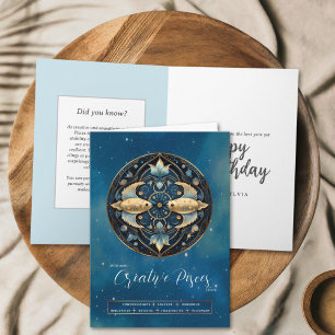 Tarjeta Fantasía Celeste Símbolo zodiaco Pisces Cumpleaños