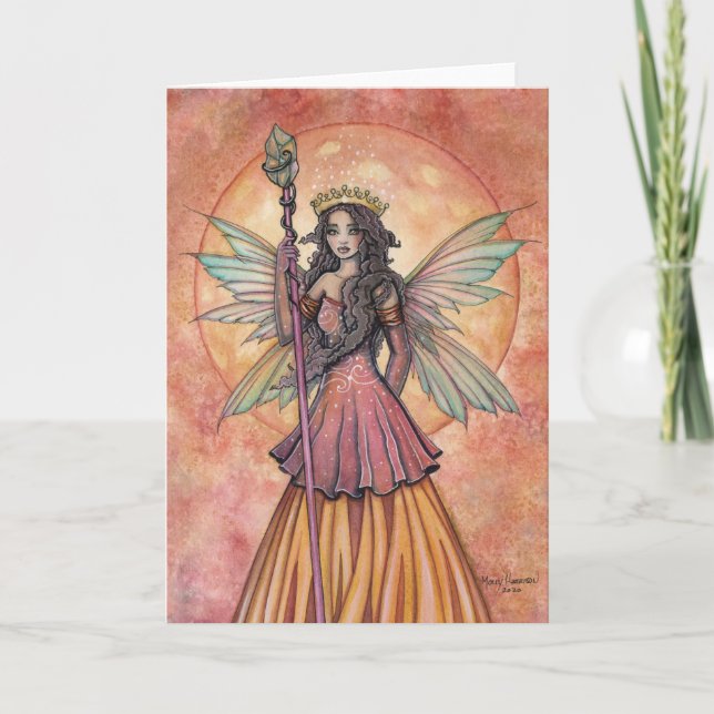 Tarjeta Fantasía de Amber Moon Fairy Art de Molly Harrison (Anverso)