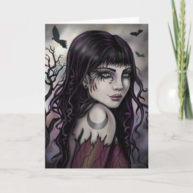 Tarjeta Fantasía de Chica de cuervo, obra de Molly Harriso (Anverso)