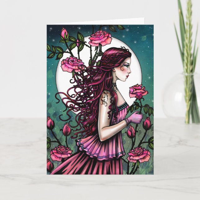Tarjeta Fantasia de doncella de hadas de la rosa española (Anverso)