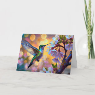 Tarjeta Fantasía de flor de cerezo Colibrí