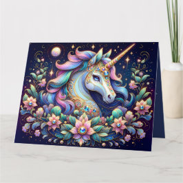 Tarjeta Fantasia Floral de Unicornio de Tonos Preciosos