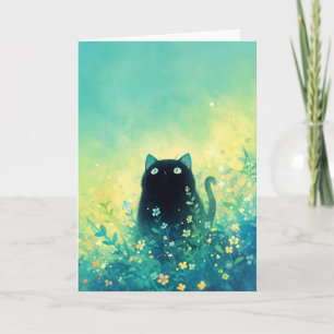 Tarjeta Fantasia Floral Gatito Negro