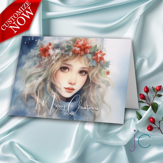 Tarjeta Fantasía Navidades de hadas de invierno (Customizable Text Inside and Outside)