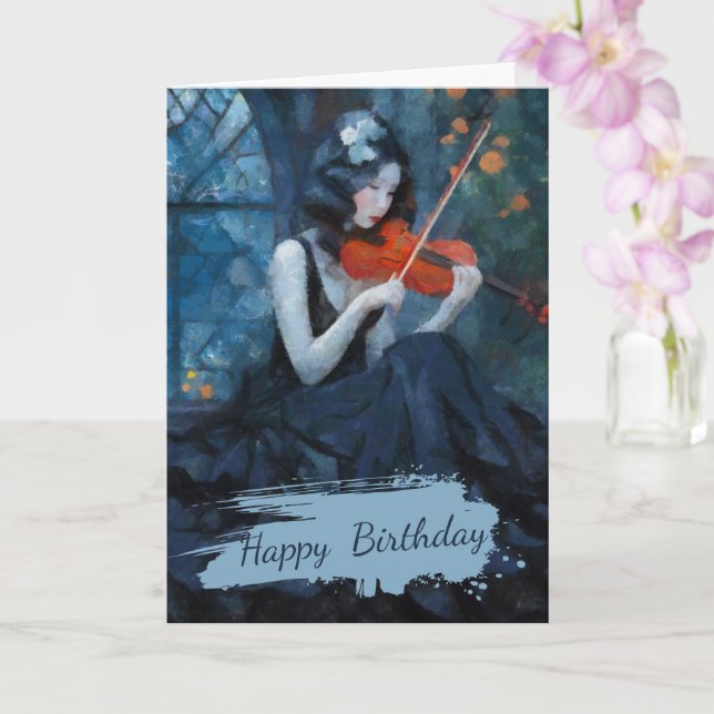 Tarjeta Fantasía oscura violinista gótico en el Jardín de  (Orquídea)