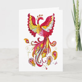 Tarjeta Fantasía Watercolor Firebird o Red Phoenix Bird