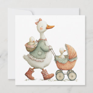 Tarjeta Fantasioso Ganso Lindo Día de la Madre Mamá y Niño