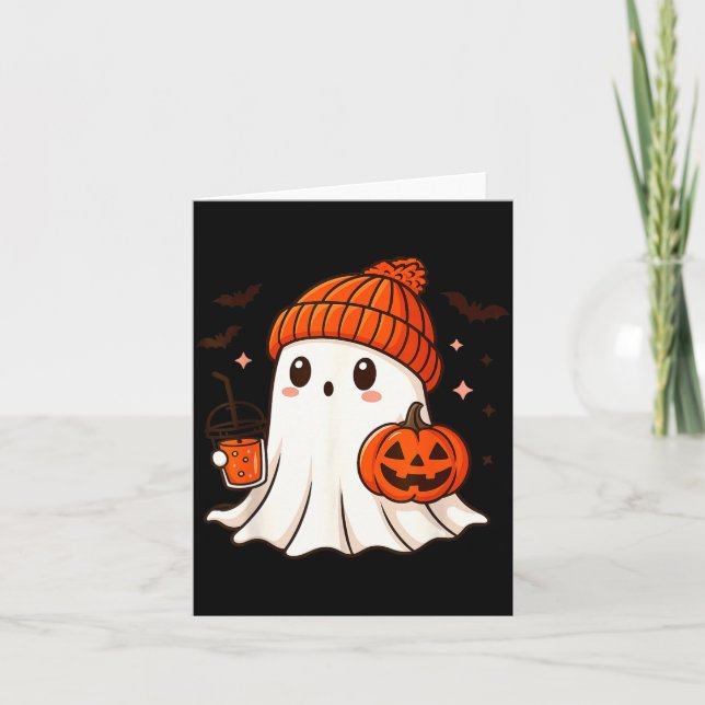 Tarjeta Fantasma Adorable con Gorro sujetando Café de Cala (Anverso)