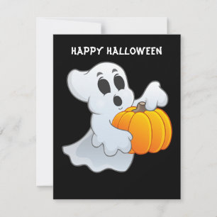 Tarjeta Fantasma animado lindo con calabaza