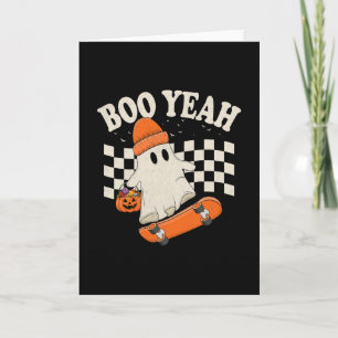 Tarjeta Fantasma Boo Yeah Patineta Divertido Halloween Fan