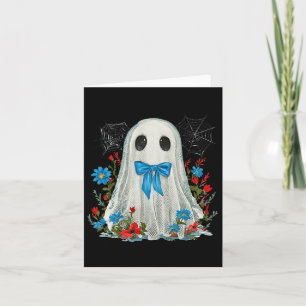 Tarjeta Fantasma Con Coqueta Azul De Vaca Y Flores Hallowe