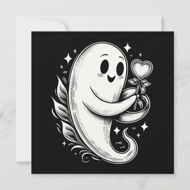 Tarjeta Fantasma con Corazón Cute Spooky San Valentín (Anverso)