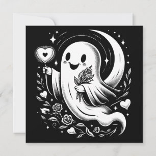 Tarjeta Fantasma con Corazón y Rosas Lindo y Espeluznante