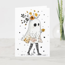 Tarjeta Fantasma con girasoles Feliz Halloween