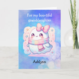 Tarjeta Fantasma con lazo rosa Nieta Halloween Pun