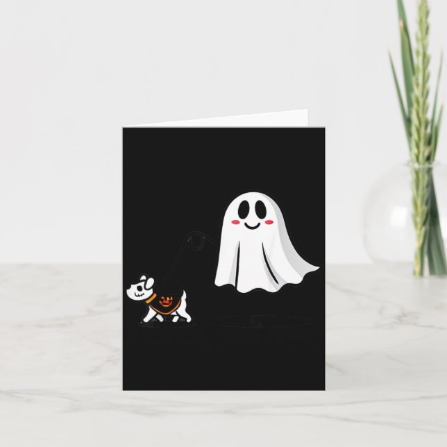 Tarjeta Fantasma con perro paseando en Halloween (Anverso)