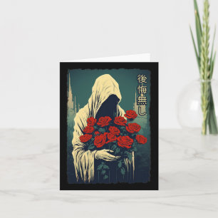 Tarjeta Fantasma Con Rosas Rojas Halloween Sad Estética St