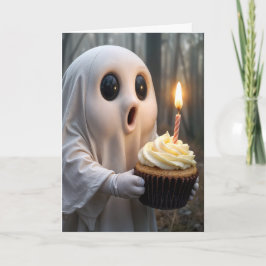 Tarjeta Fantasma con un pastel de cumpleaños