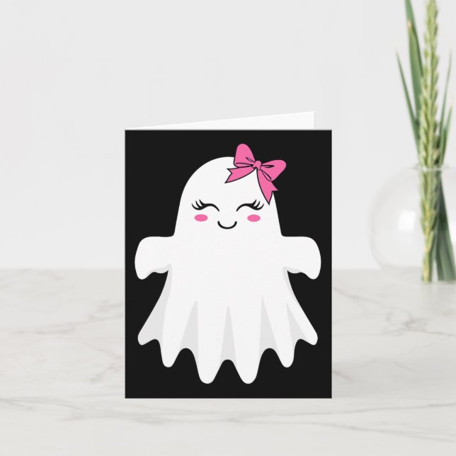 Tarjeta Fantasma Cuidada Con Vestido De Halloween De Bow B (Anverso)