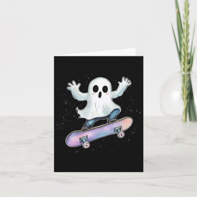 Tarjeta Fantasma Cuidada En Skateboard Funny Skater Hallow (Anverso)