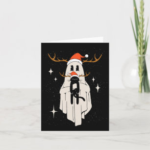 Tarjeta Fantasma Cuta Con Sombrero Santa Que Sostenía Gato