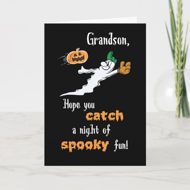 Tarjeta Fantasma de béisbol Abuelo Halloween con Calabaza (Anverso)