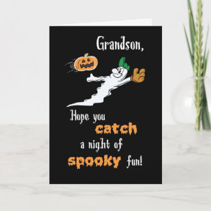 Tarjeta Fantasma de béisbol Abuelo Halloween con Calabaza