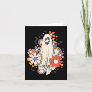 Tarjeta Fantasma de flor de colores de Halloween retro vin