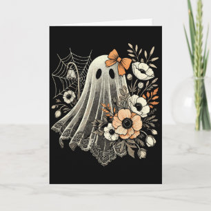 Tarjeta Fantasma de Halloween con flores vintage