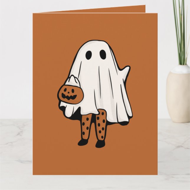 Tarjeta Fantasma de Halloween con medias Halloween (Anverso)