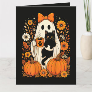 Tarjeta Fantasma de Halloween Groovy sosteniendo Floral de