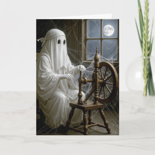 Tarjeta Fantasma De Halloween Sobre Rueda De Giro (Anverso)