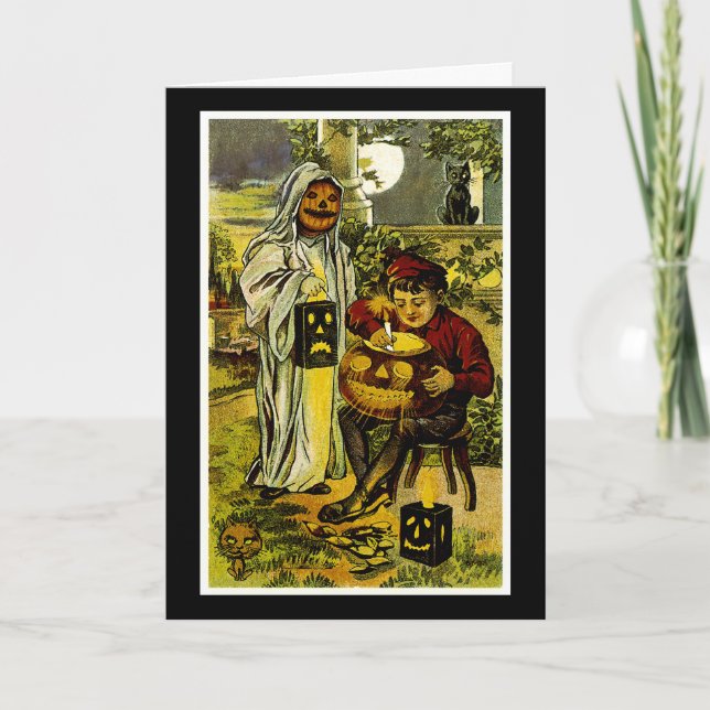 Tarjeta Fantasma de Halloween y Jack-o-Lantern (Anverso)