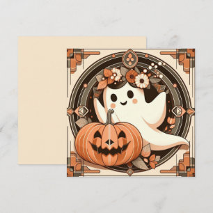 Tarjeta Fantasma de Halloween y Jack-o'lantern Espeluznant