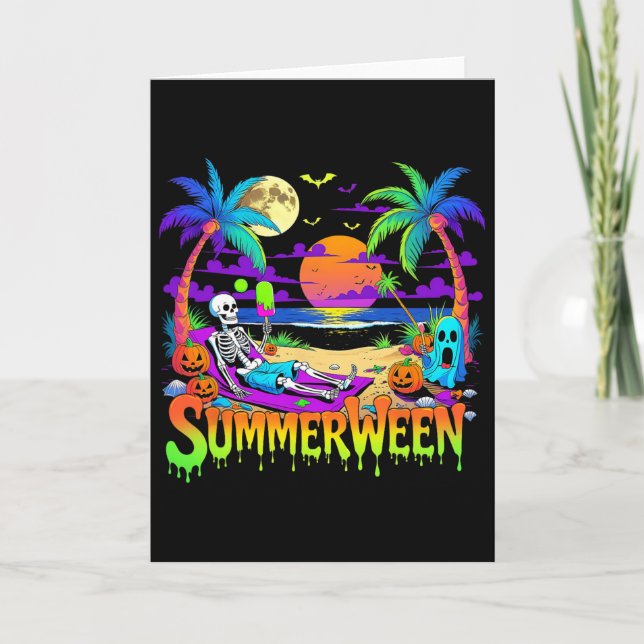 Tarjeta Fantasma de la playa esqueleto de Summerween diver (Anverso)