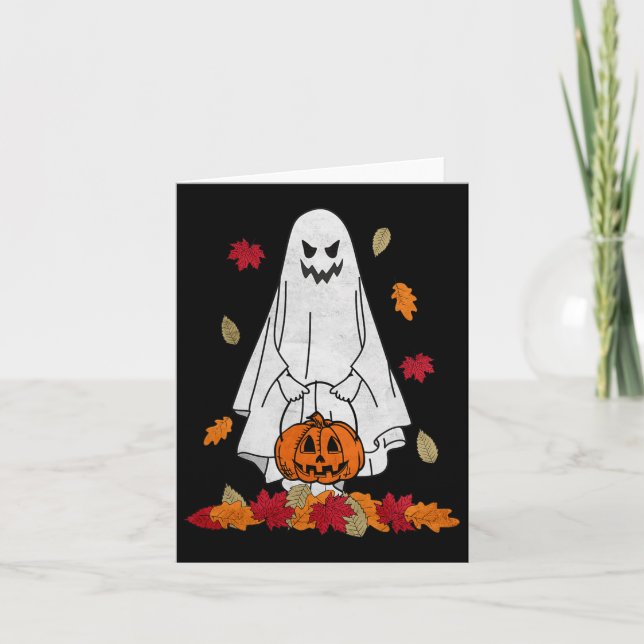 Tarjeta Fantasma De Otoño Con Calabaza Halloween Cae Sale  (Anverso)