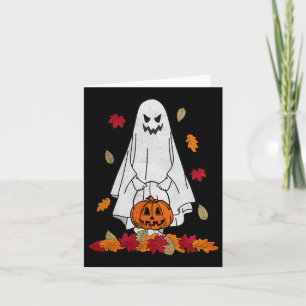 Tarjeta Fantasma De Otoño Con Calabaza Halloween Cae Sale