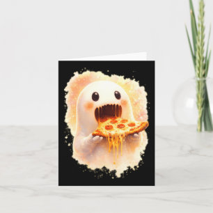Tarjeta Fantasma de pizza linda comiendo pizza Halloween d
