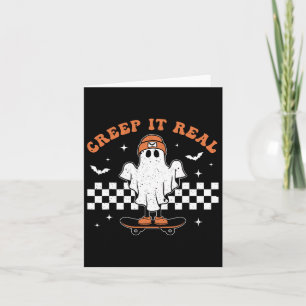 Tarjeta Fantasma de skateboard retro lindo Halloween de ve
