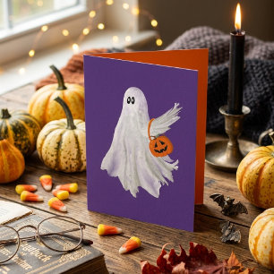 Tarjeta Fantasma de Truco o Trato con Cubeta de Caramelo d
