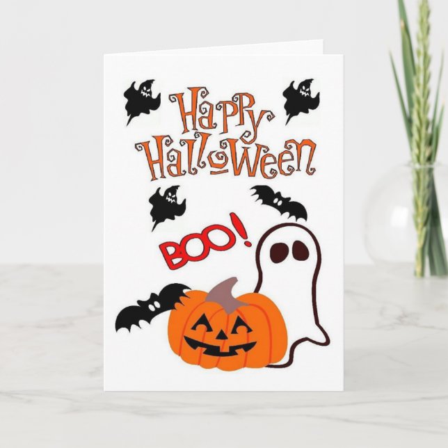 Tarjeta Fantasma feliz de Halloween (Anverso)