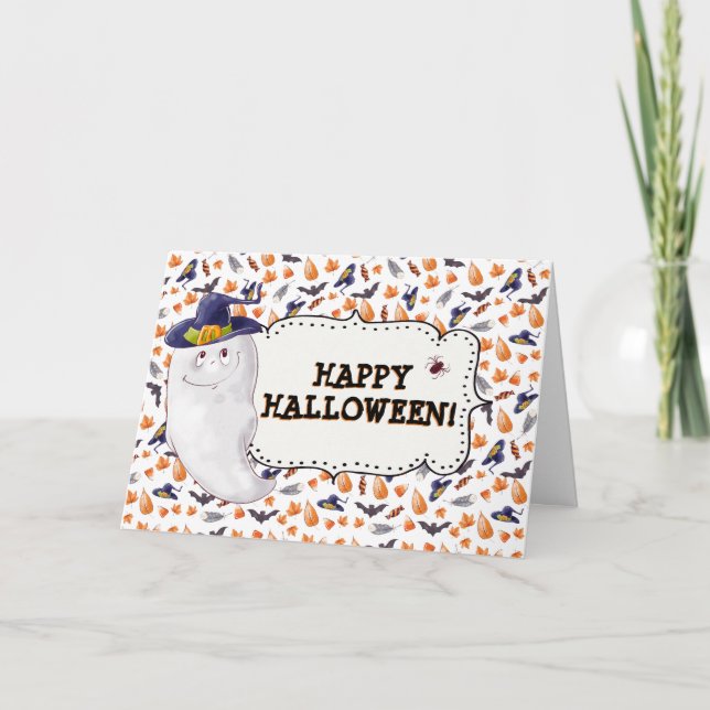 Tarjeta Fantasma feliz Halloween (Anverso)