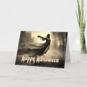 Tarjeta Fantasma Femenina Negra en Infierno - Halloween