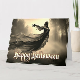 Tarjeta Fantasma Femenina Negra en Infierno - Halloween