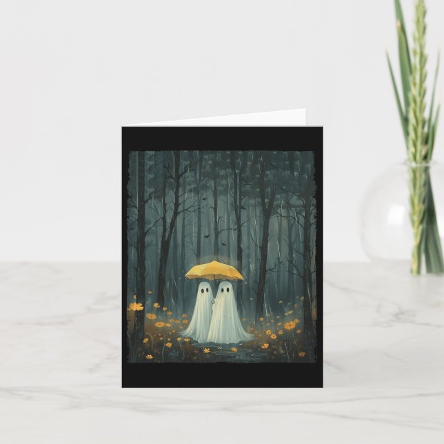 Tarjeta Fantasma floral sostiene Pareja de Paraguas Sombrí (Anverso)