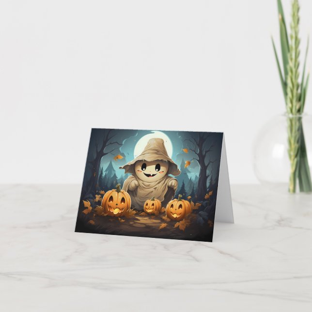 Tarjeta Fantasma Halloween y Calabaza (Anverso)
