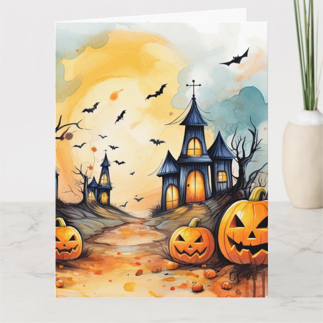 Tarjeta Fantasma Jack O’Lanterns Bats Ghost Halloween (Anverso)