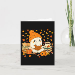 Tarjeta Fantasma Lindo Amantes Libros Otoño Halloween