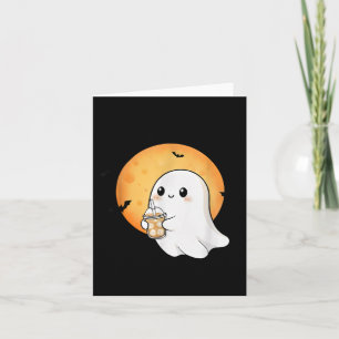 Tarjeta Fantasma Lindo Con Café Helado Para Halloween